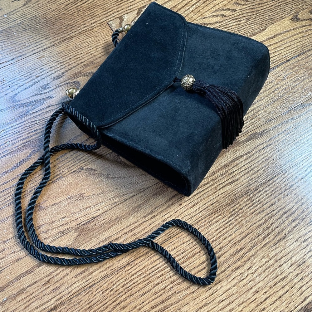 Mary Kay Black Suede Evening Bag with Crossbody Strap